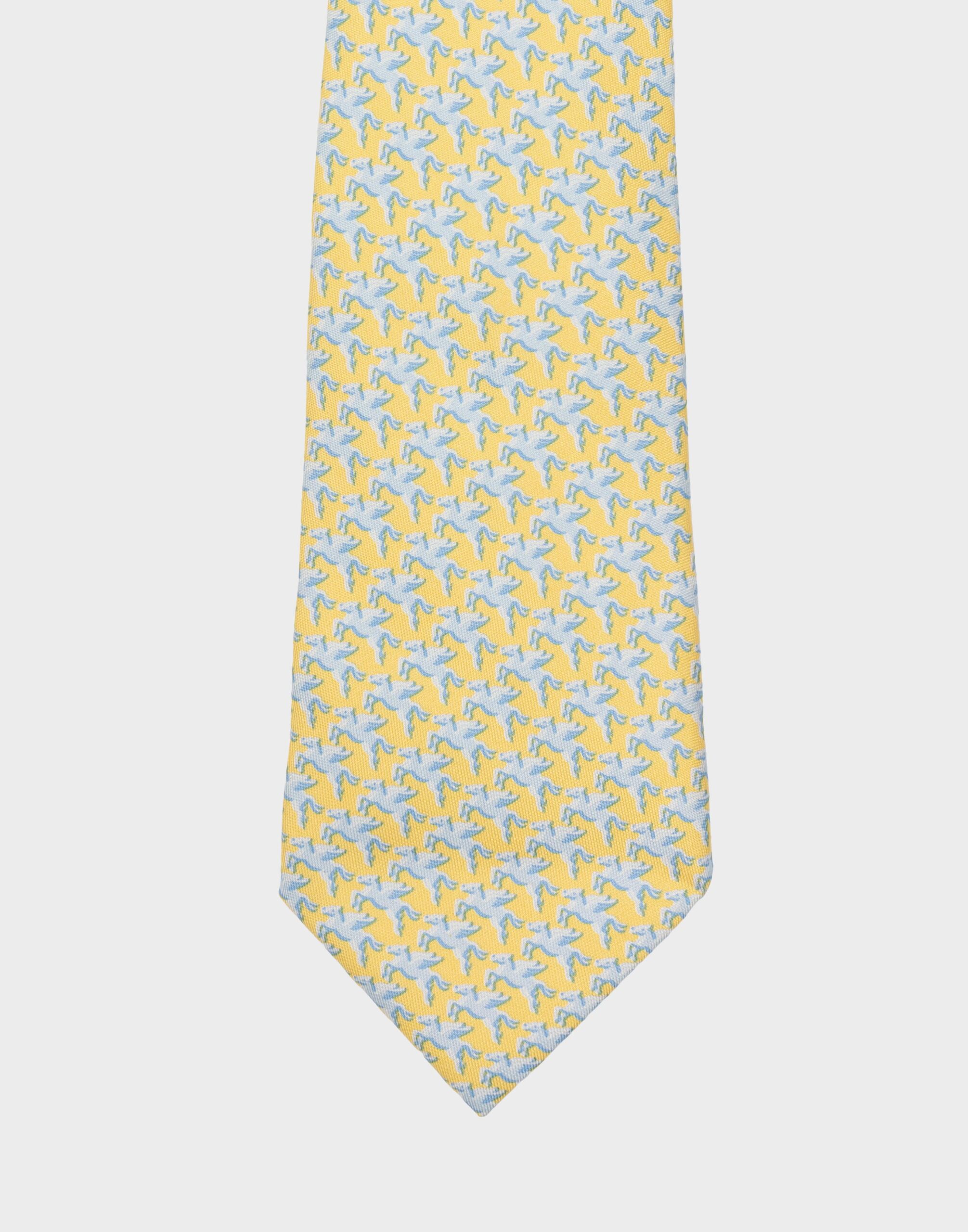 yellow men's silk tie with flying pegasus pattern