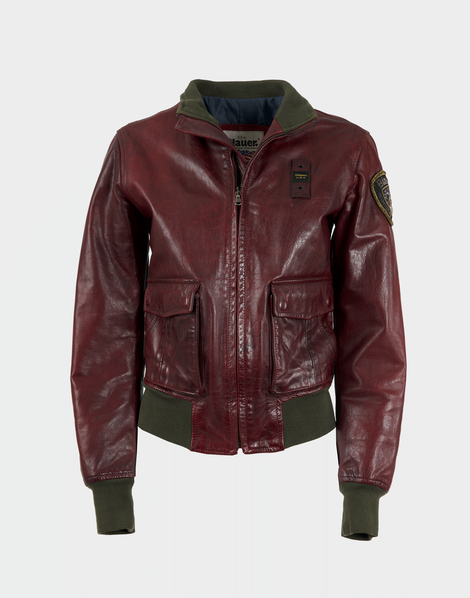 women's burgundy leather bomber jacket from the 1980s