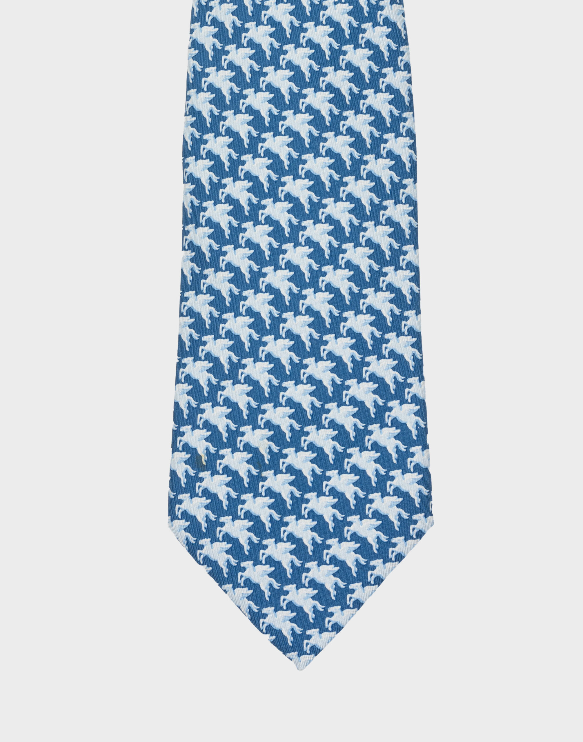 cravatta in seta da uomo azzurra con stampa pegasus