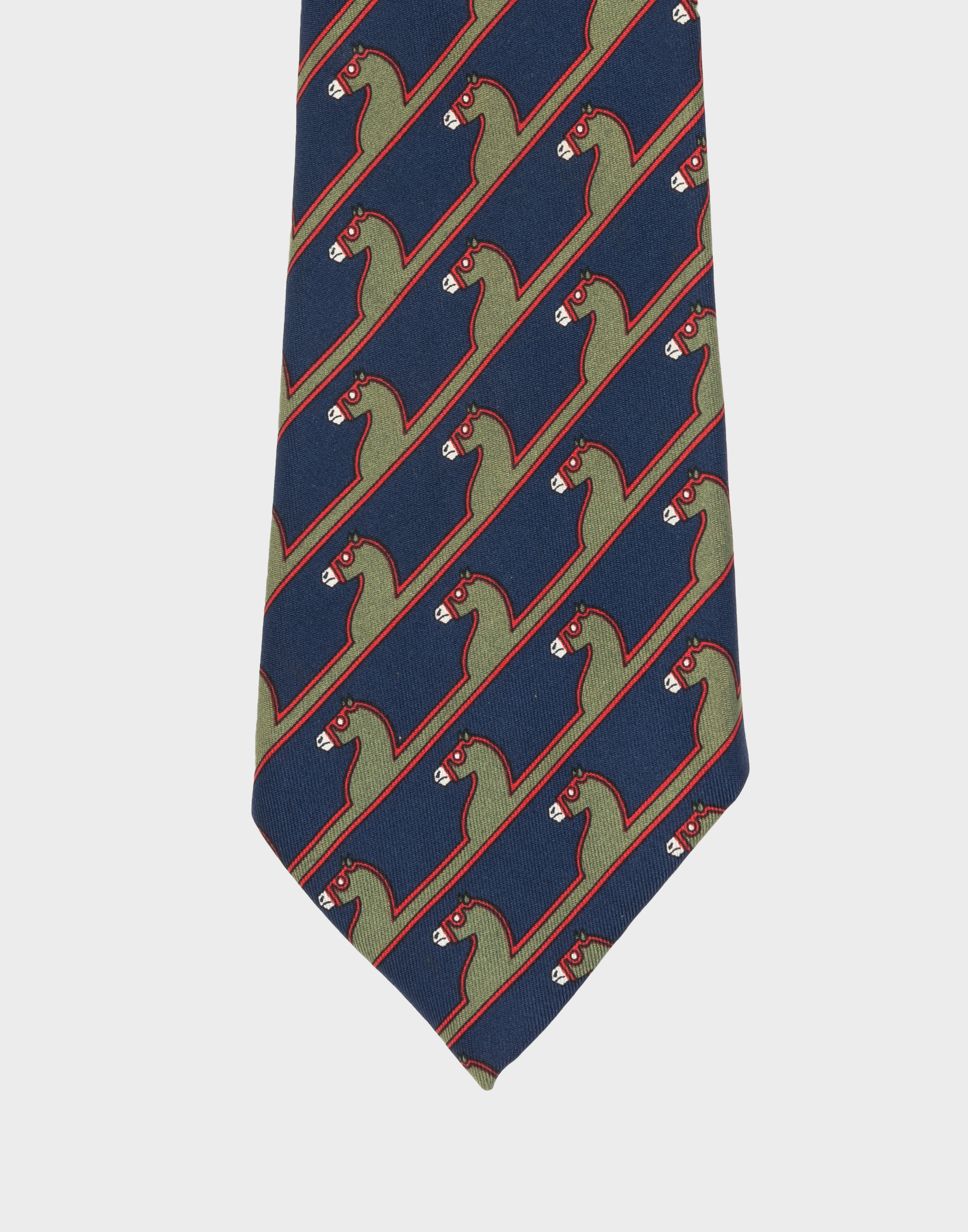 cravatta hermes blu in seta con stampa obliqua di cavalli