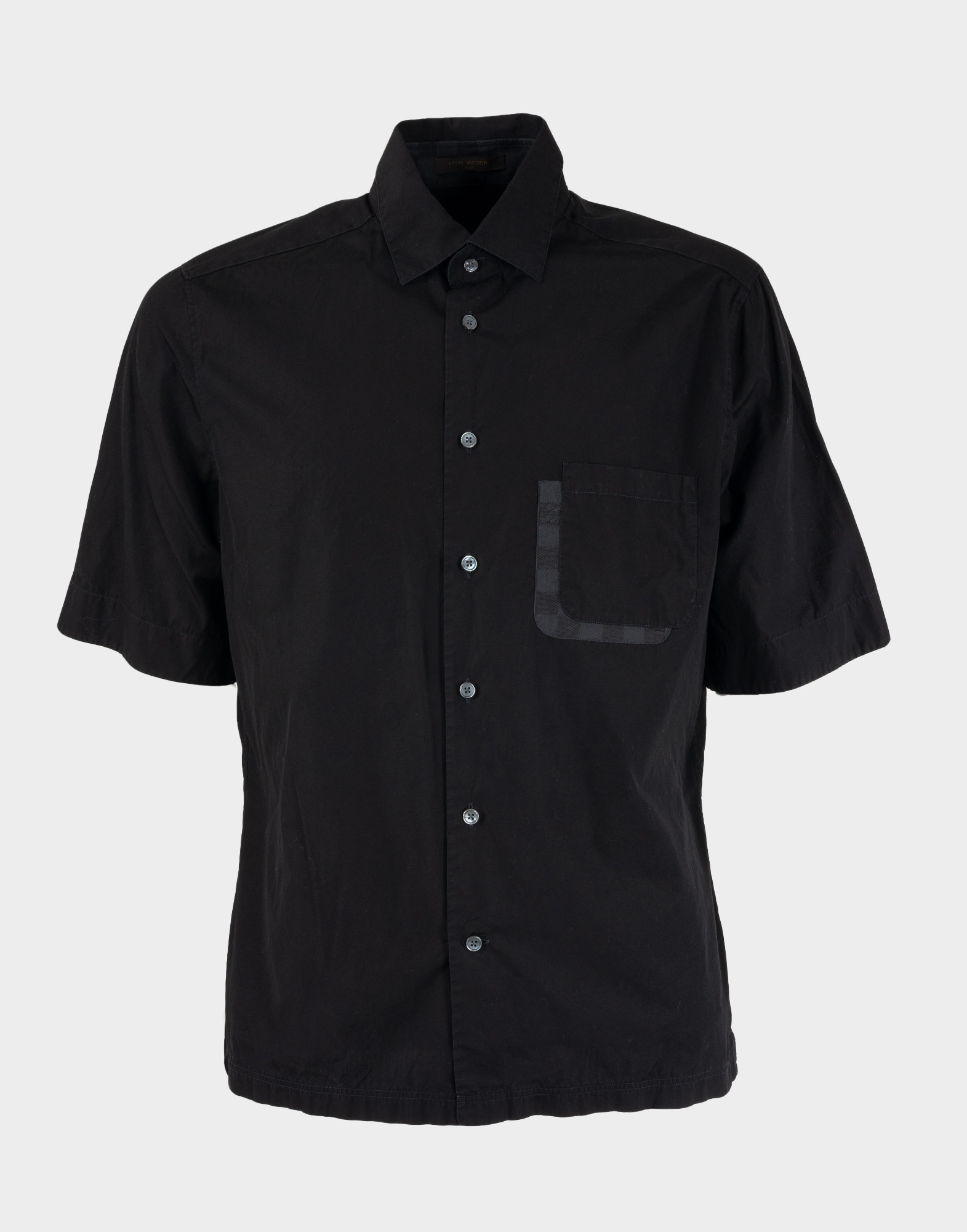 black men's short-sleeved shirt with button fastening and front pocket