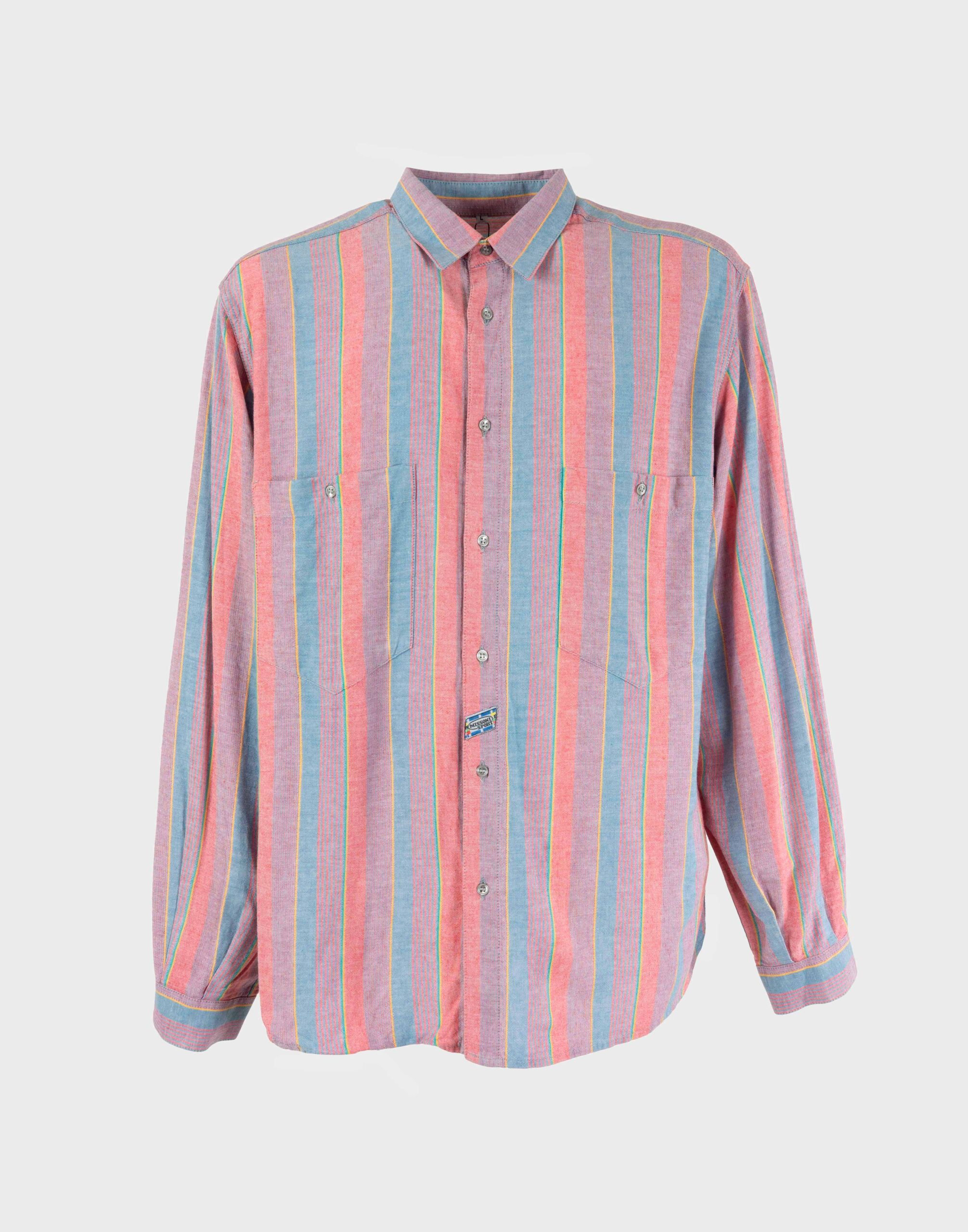Missoni Sport men's cotton shirt with striped pattern photographed on mannequin with grey background
