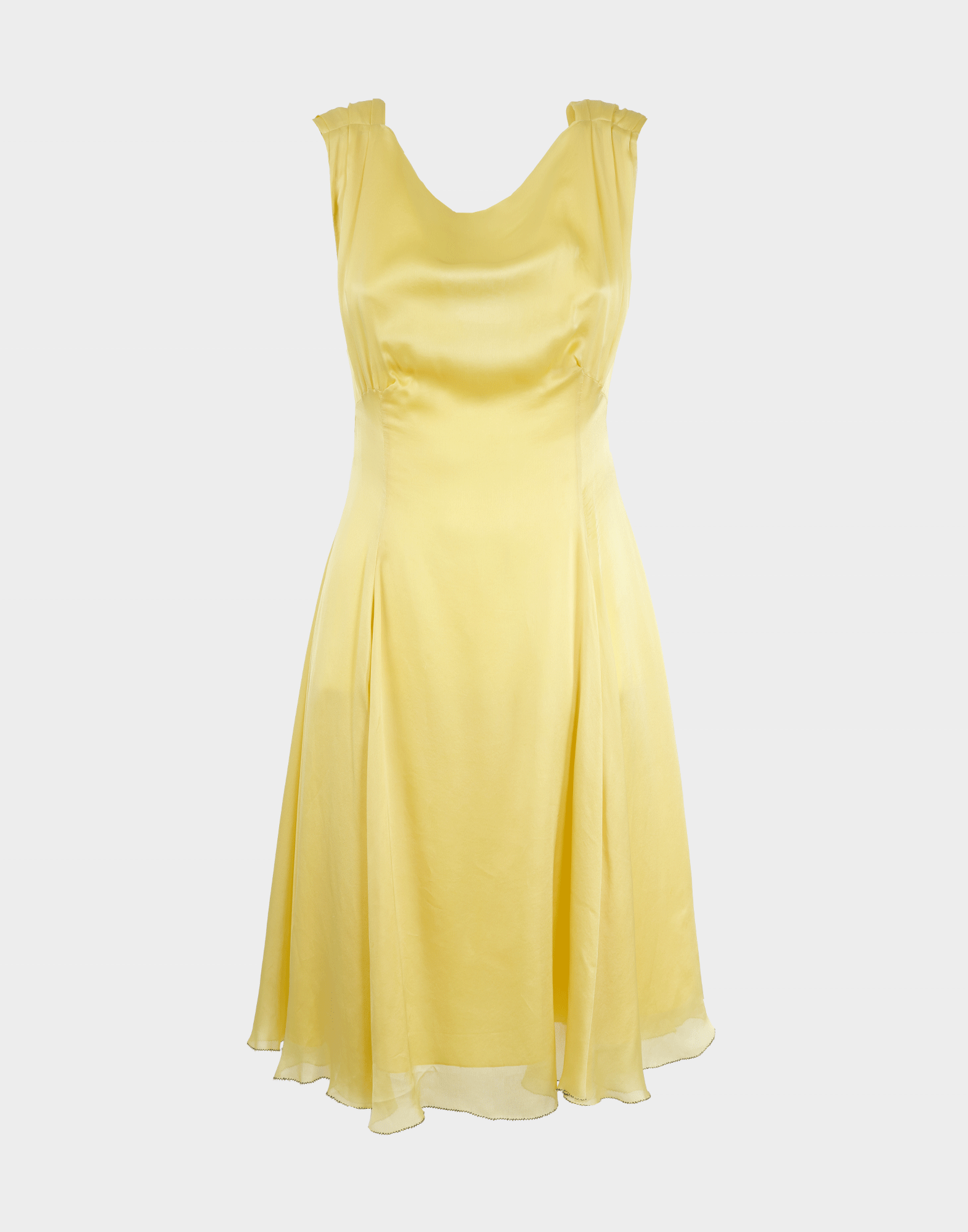 abito giallo da donna firmato moschino in leggera seta con punto vita evidenziato