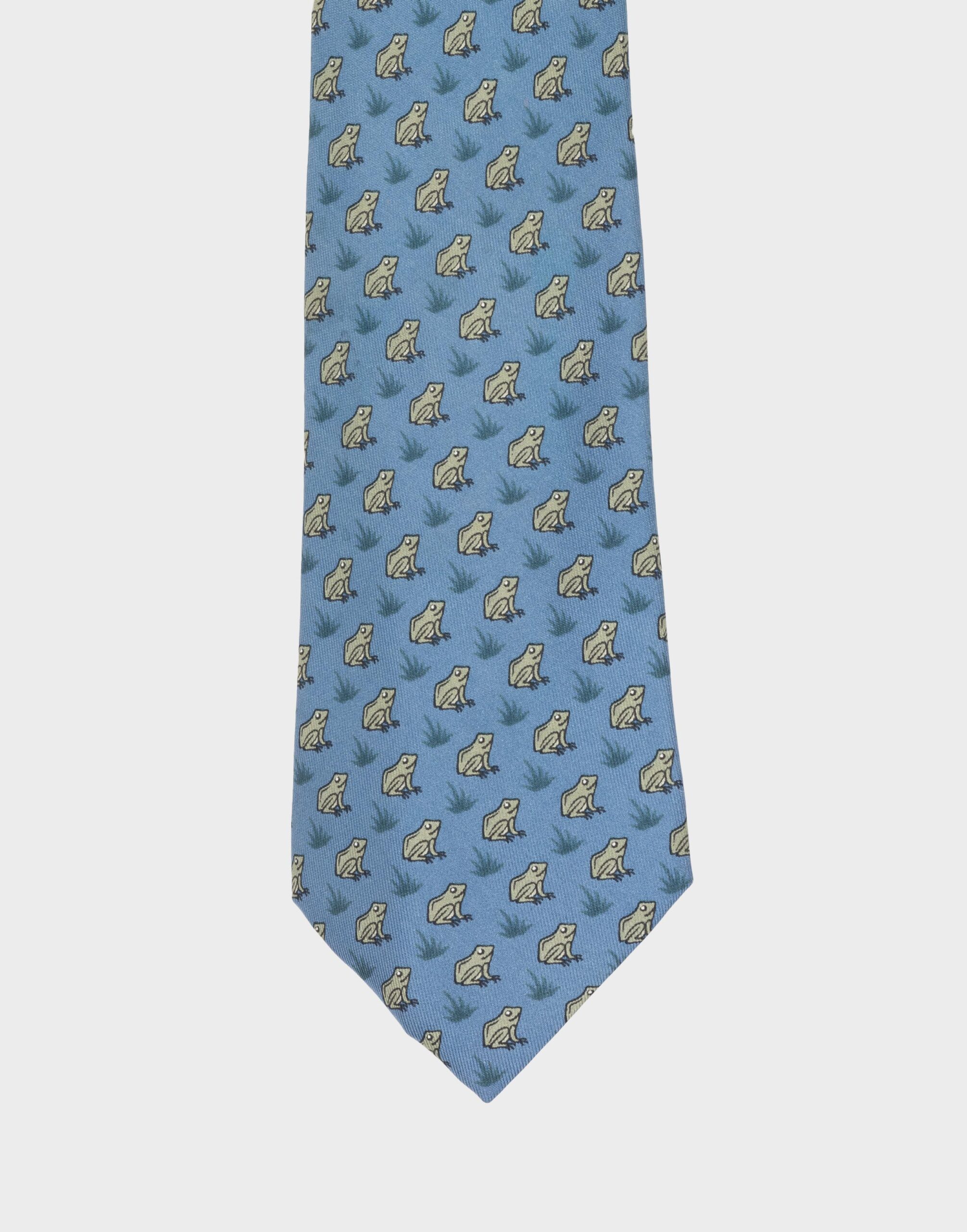 Light blue men's tie with a frog pattern