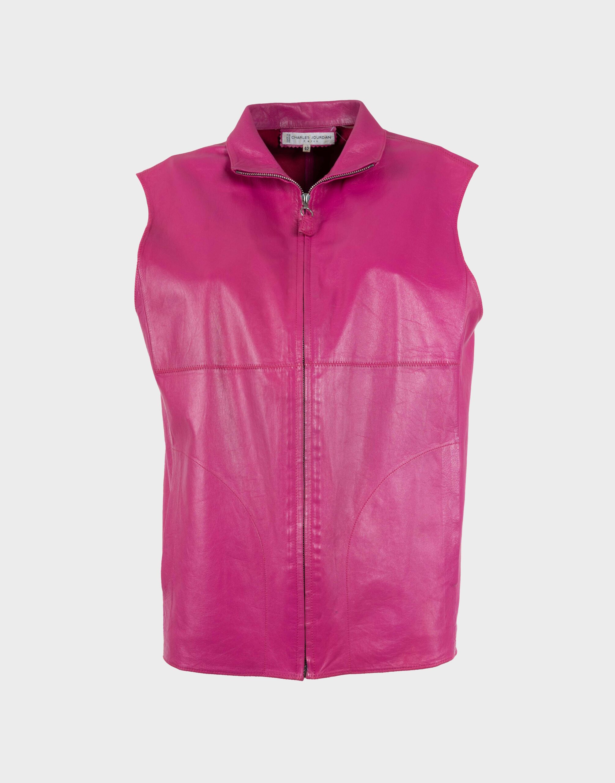 fuchsia women's leather sleeve with full front zip
