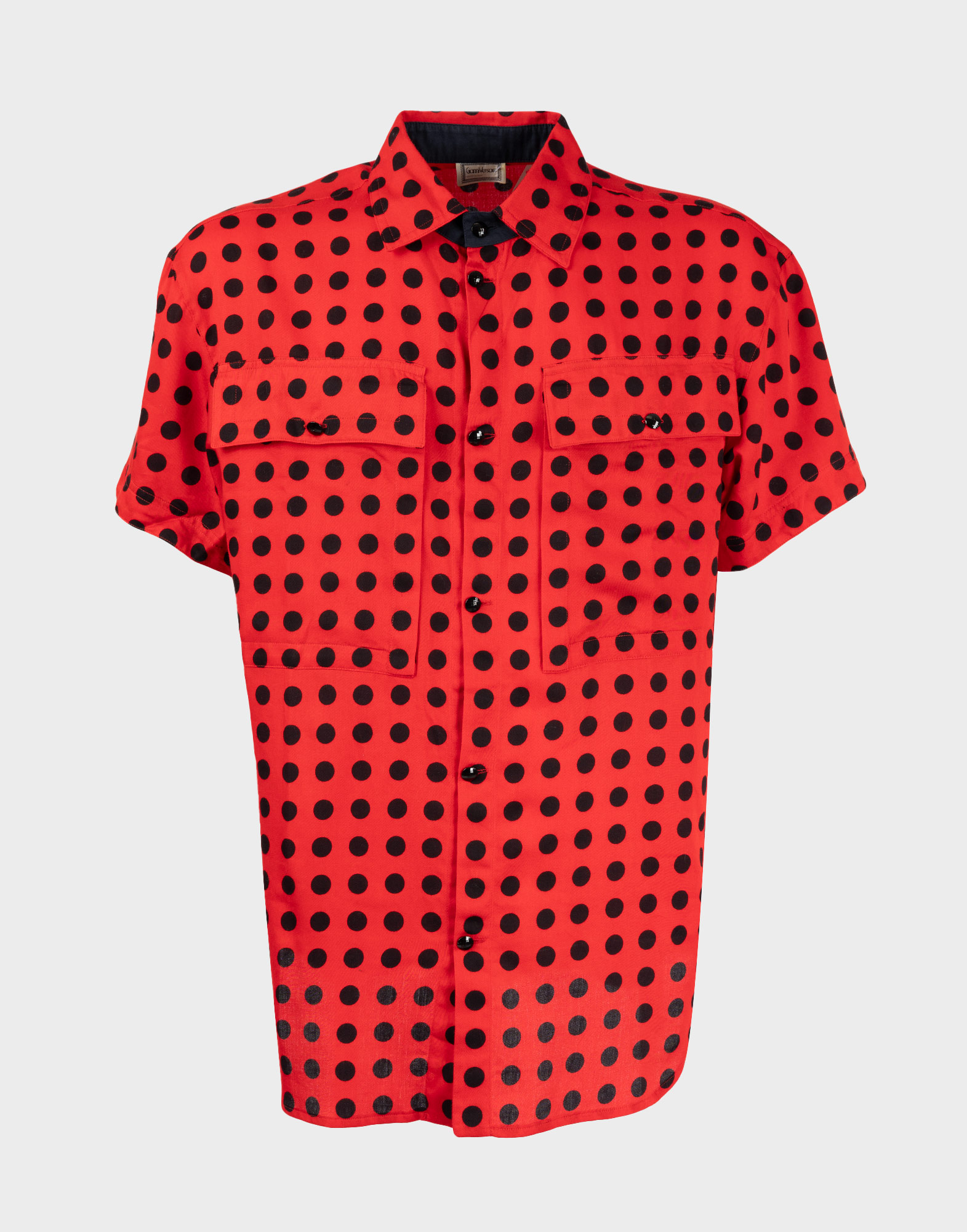 man's red shirt gianni versace from 1980s with black polka dots pattern
