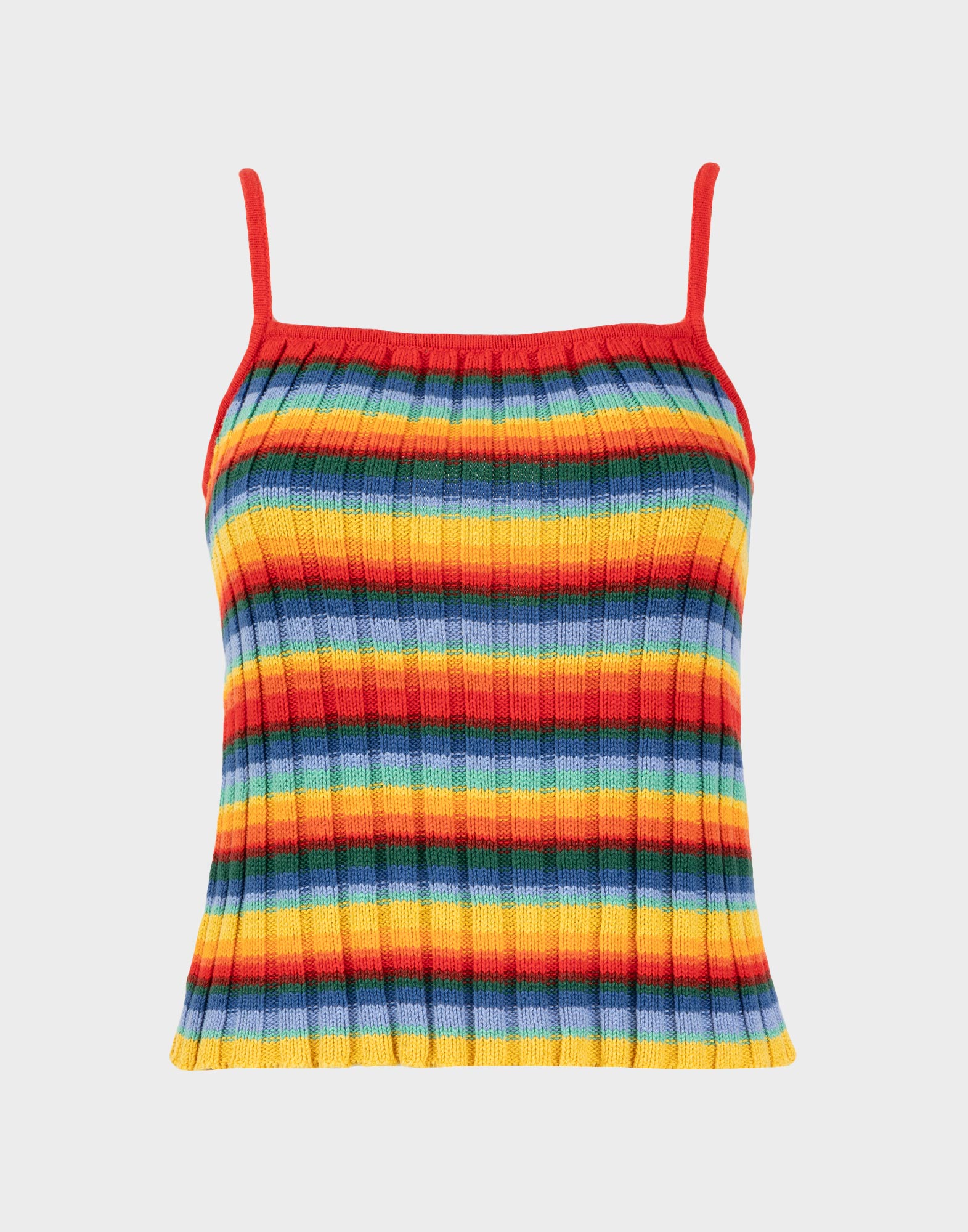 knit top with thin straps and multicoloured horizontal stripes pattern