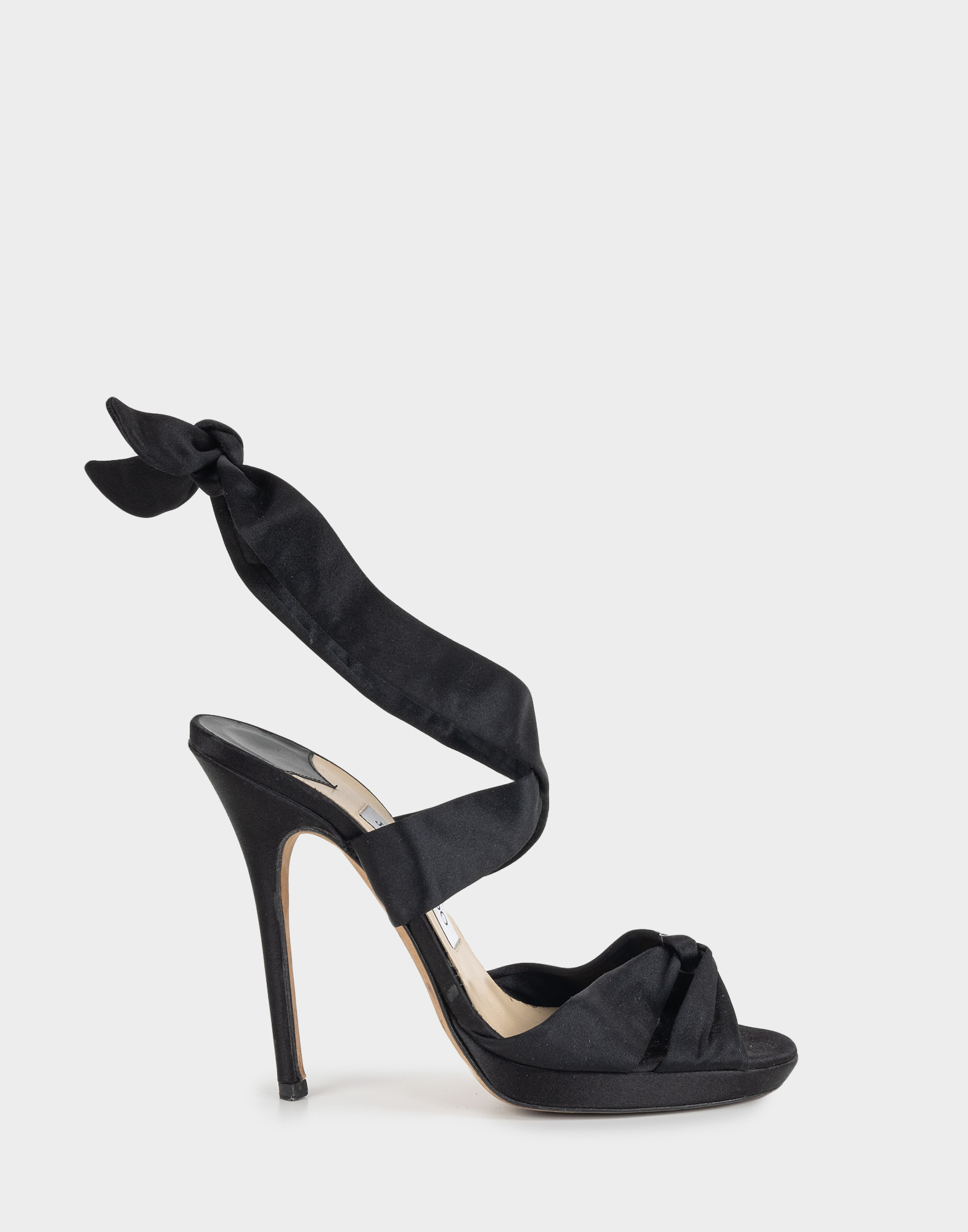 women's black satin ankle strap sandals with stiletto heel