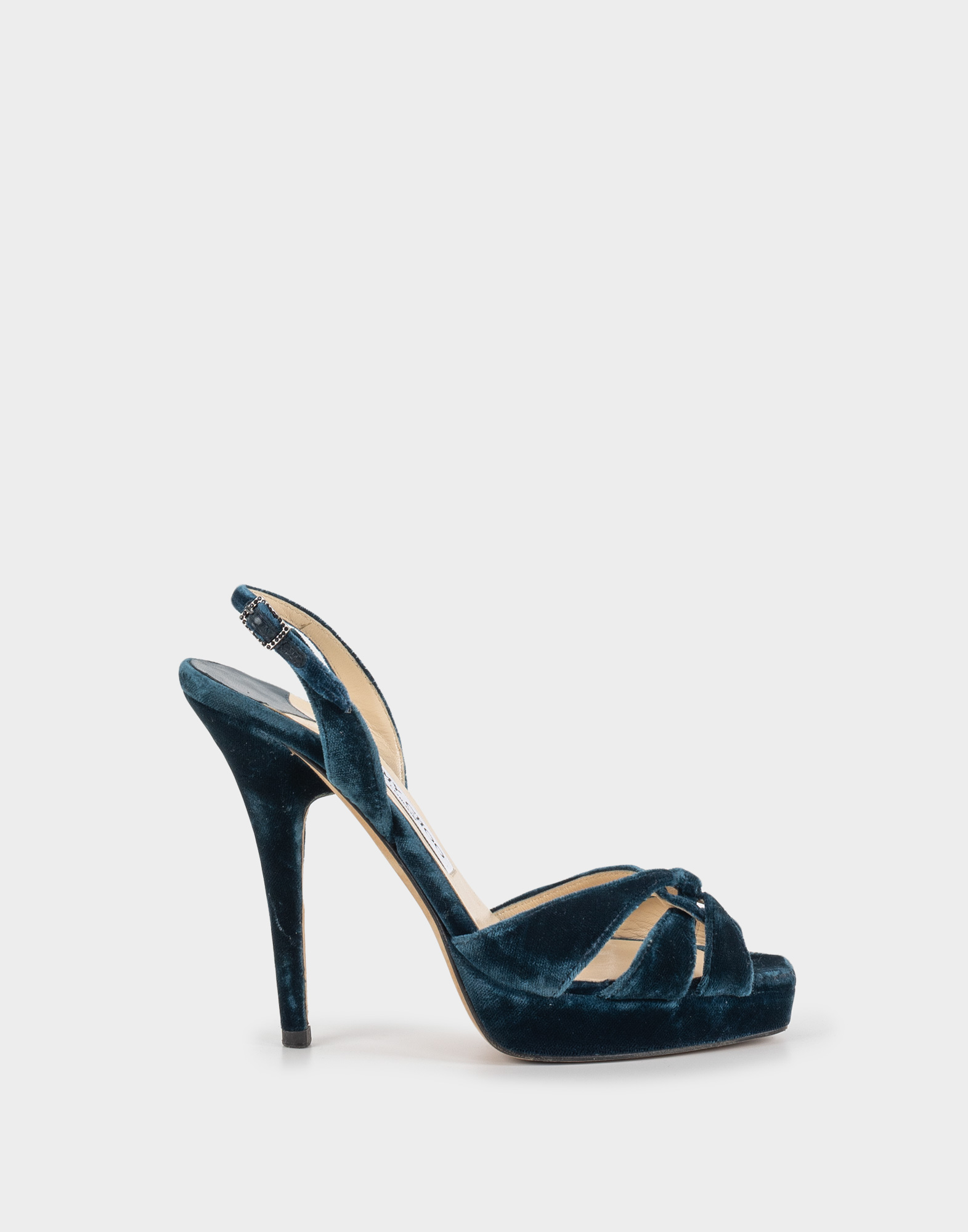 women's stiletto-heeled, blue suede sandals with adjustable strap