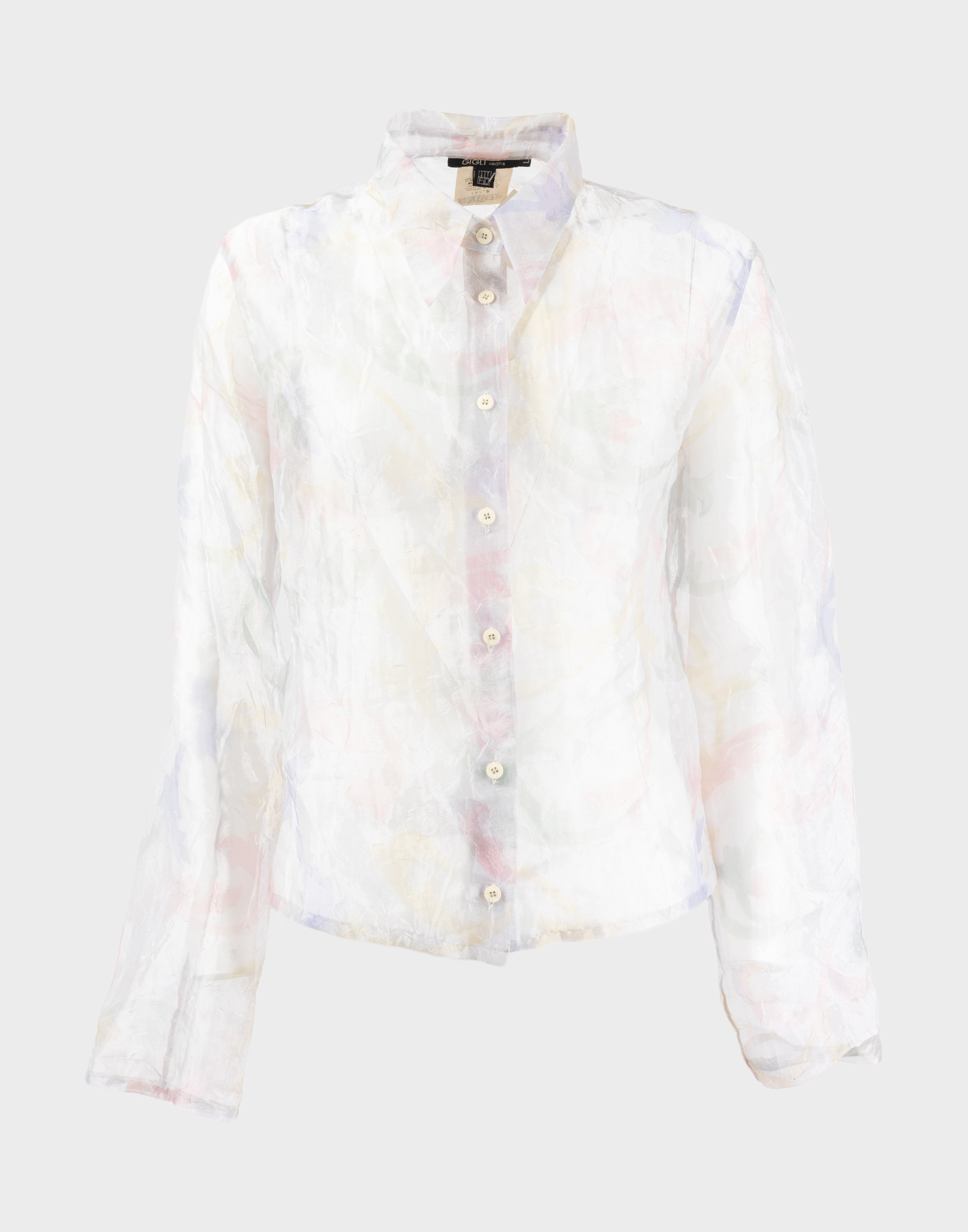 women's long-sleeved shirt with floral pattern and transparent fabric