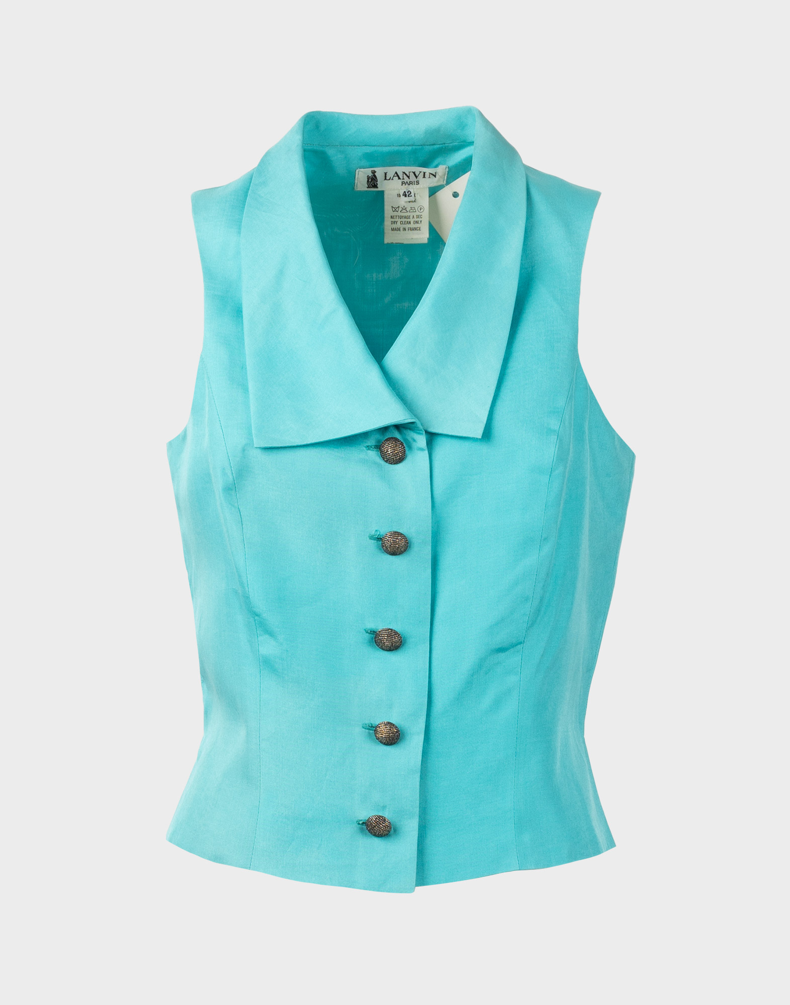 light blue women's shirt sleeveless and fitted, front button fastening