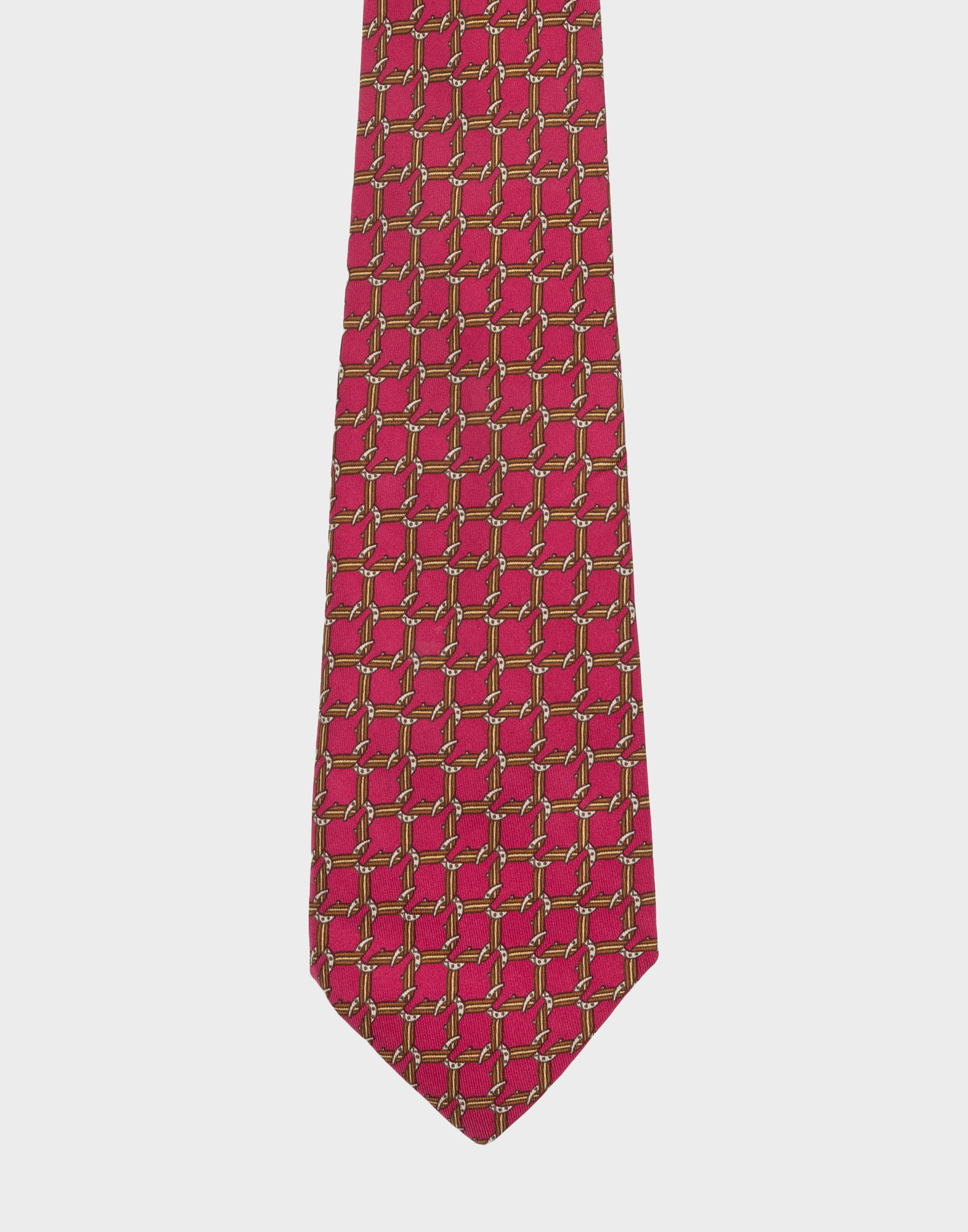 burgundy silk hermes tie with geometric horseshoe pattern