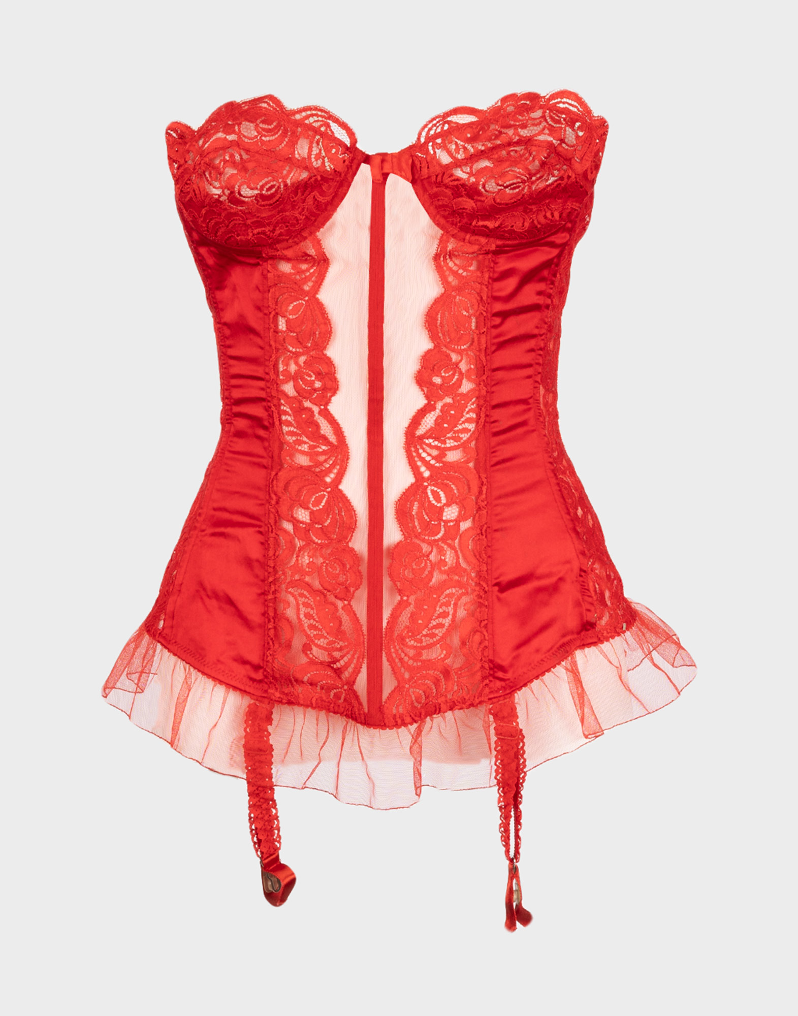 corpetto rosso in tulle e pizzo con scollo a cuore