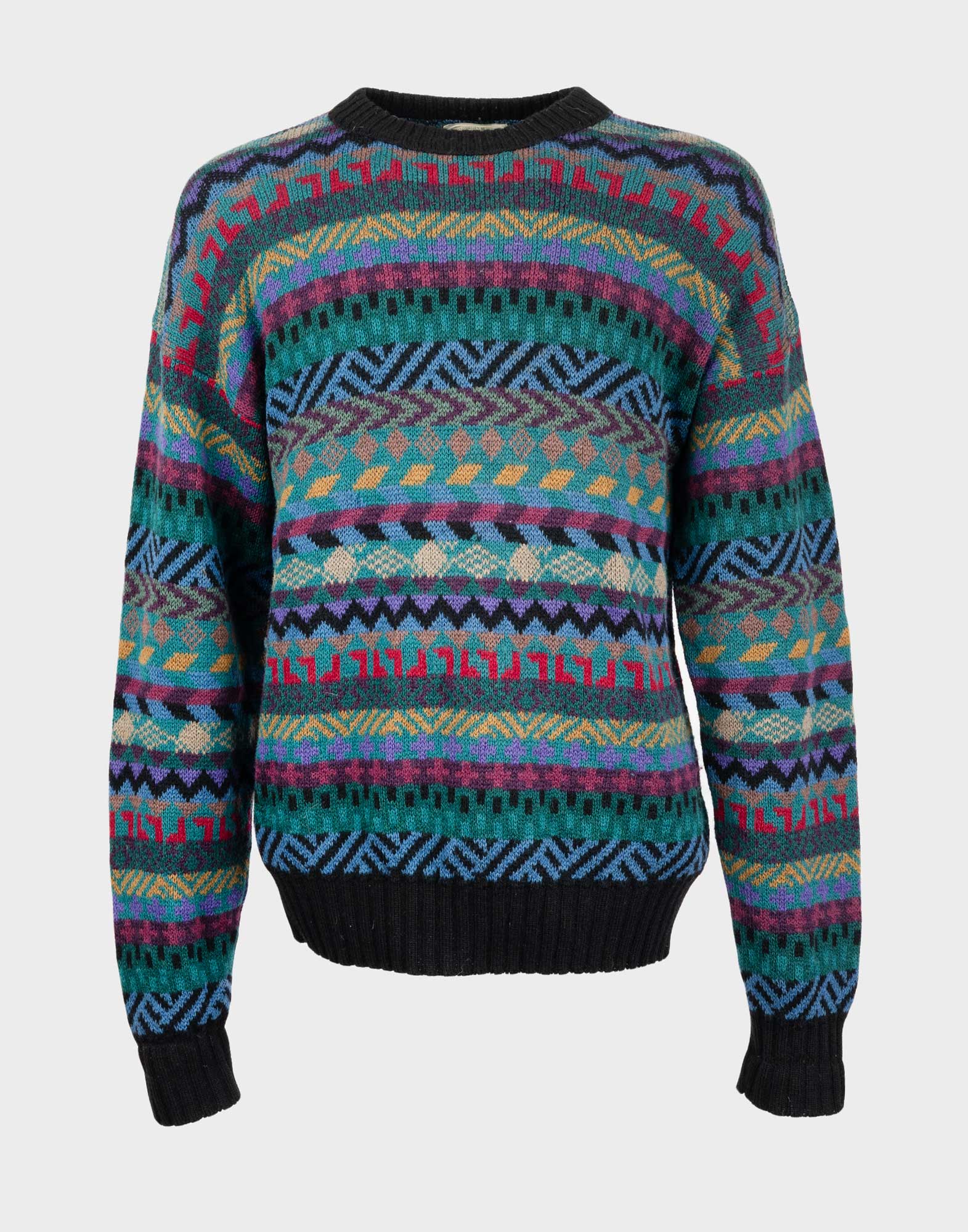 colourful men's 80s geometric pattern jumper