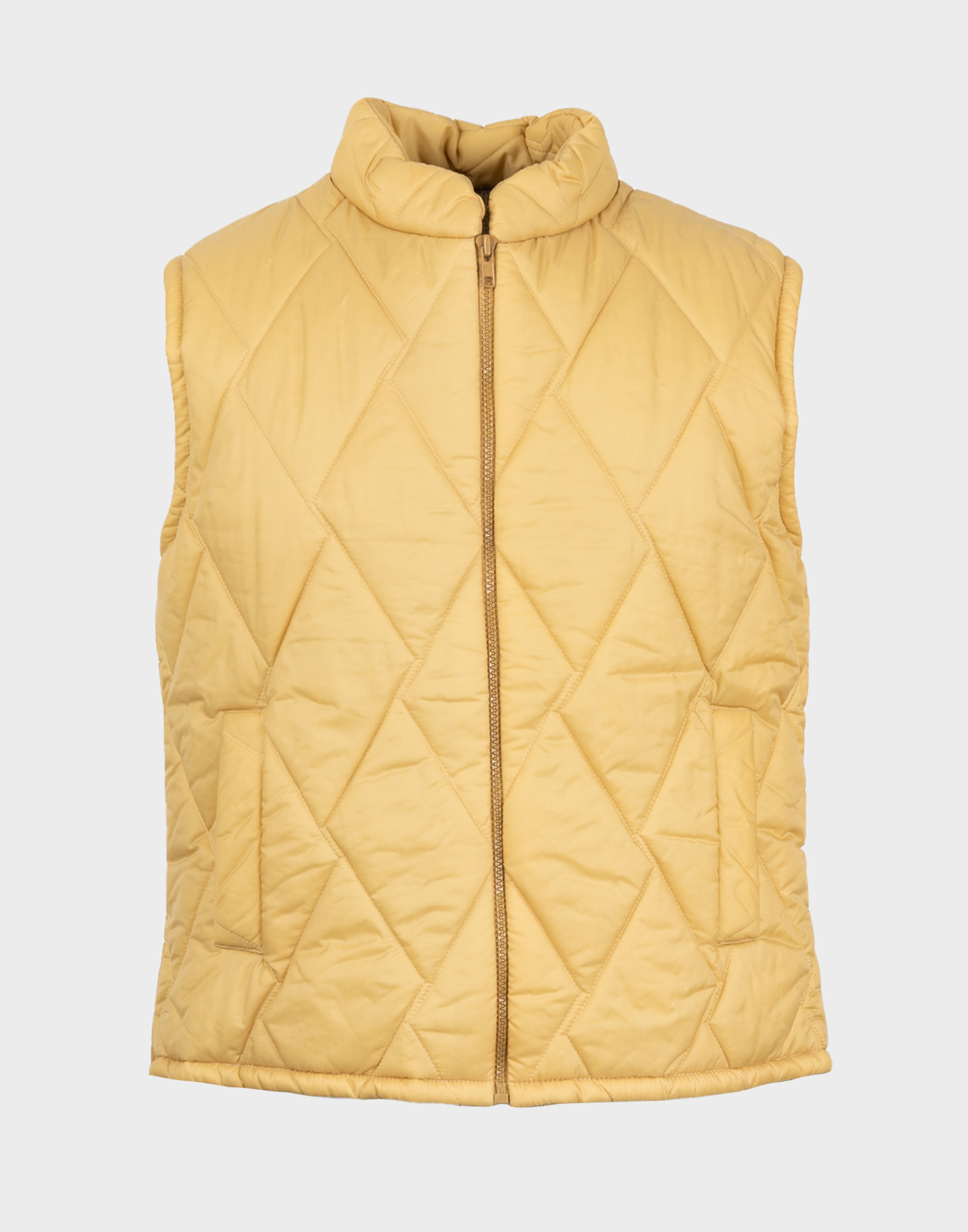 yellow sleeveless quilted jacket for men