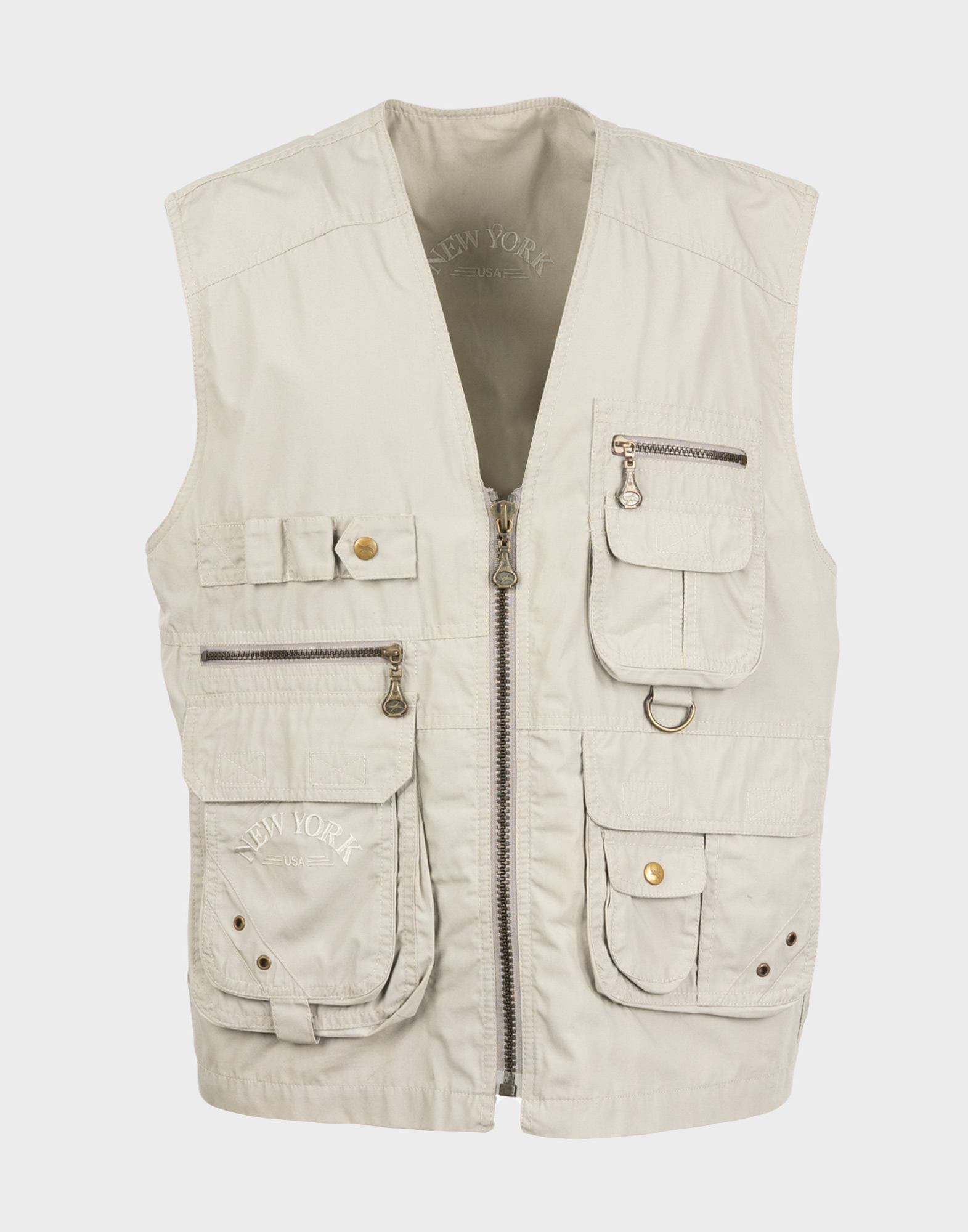 beige men's hunting vest with pockets