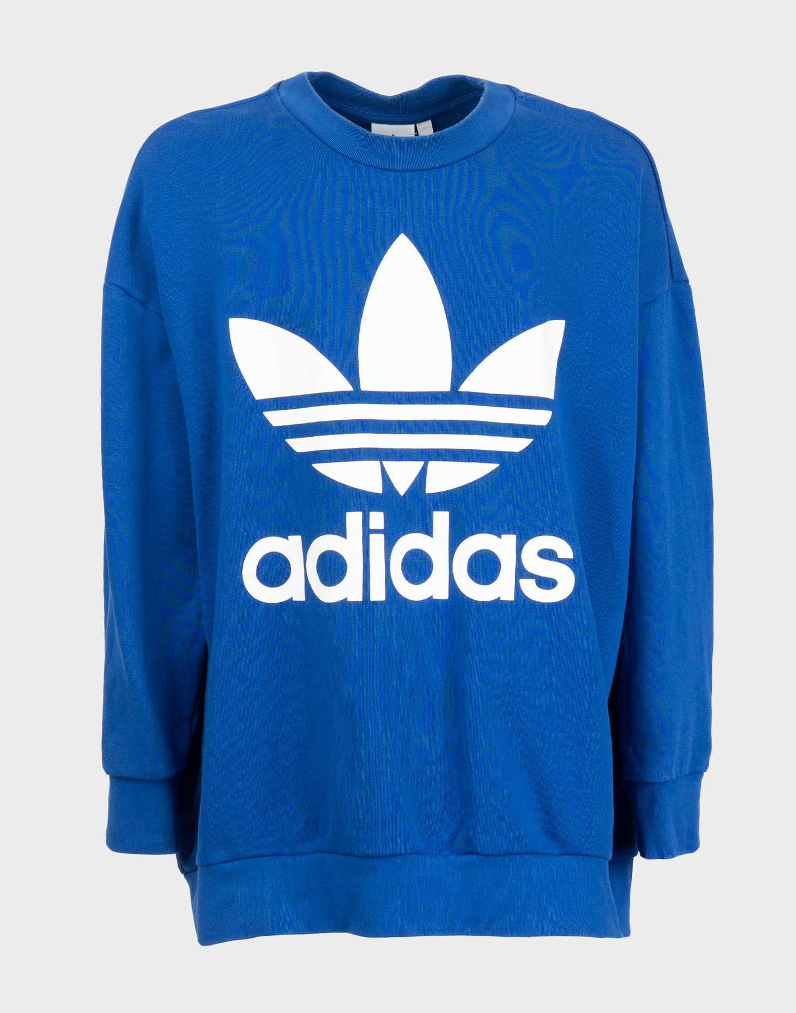 felpa adidas blu con big logo stampato da uomo