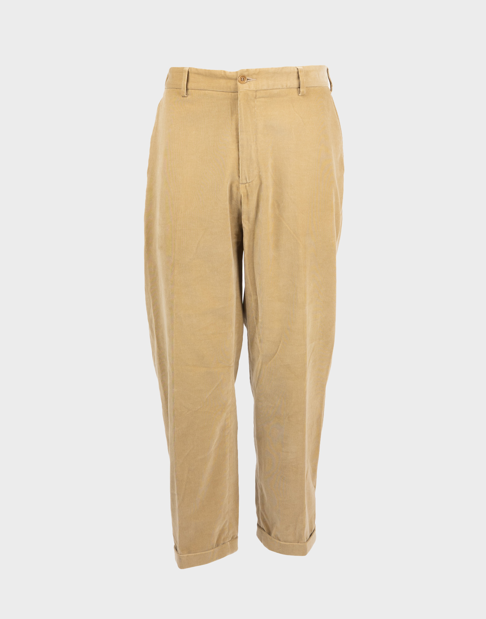 pantaloni da uomo beige con risvolto sul fondo, tessuto effetto velluto a coste