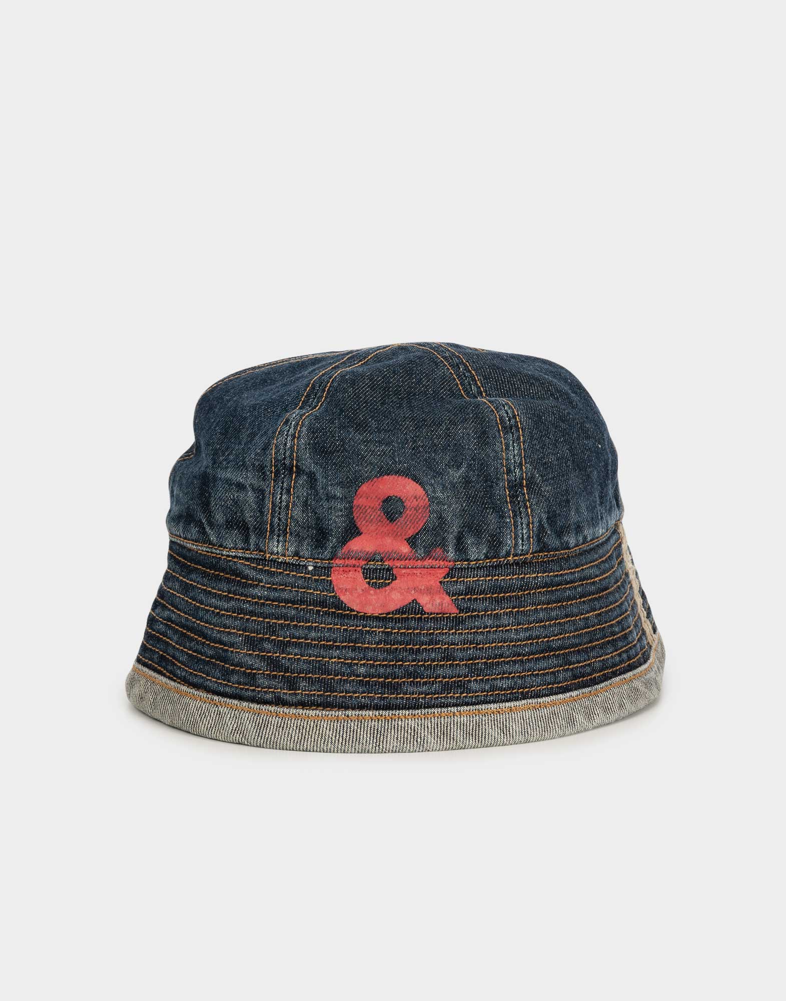 cappello da uomo in denim modello pescatore con logo & rosso stampato sul davanti