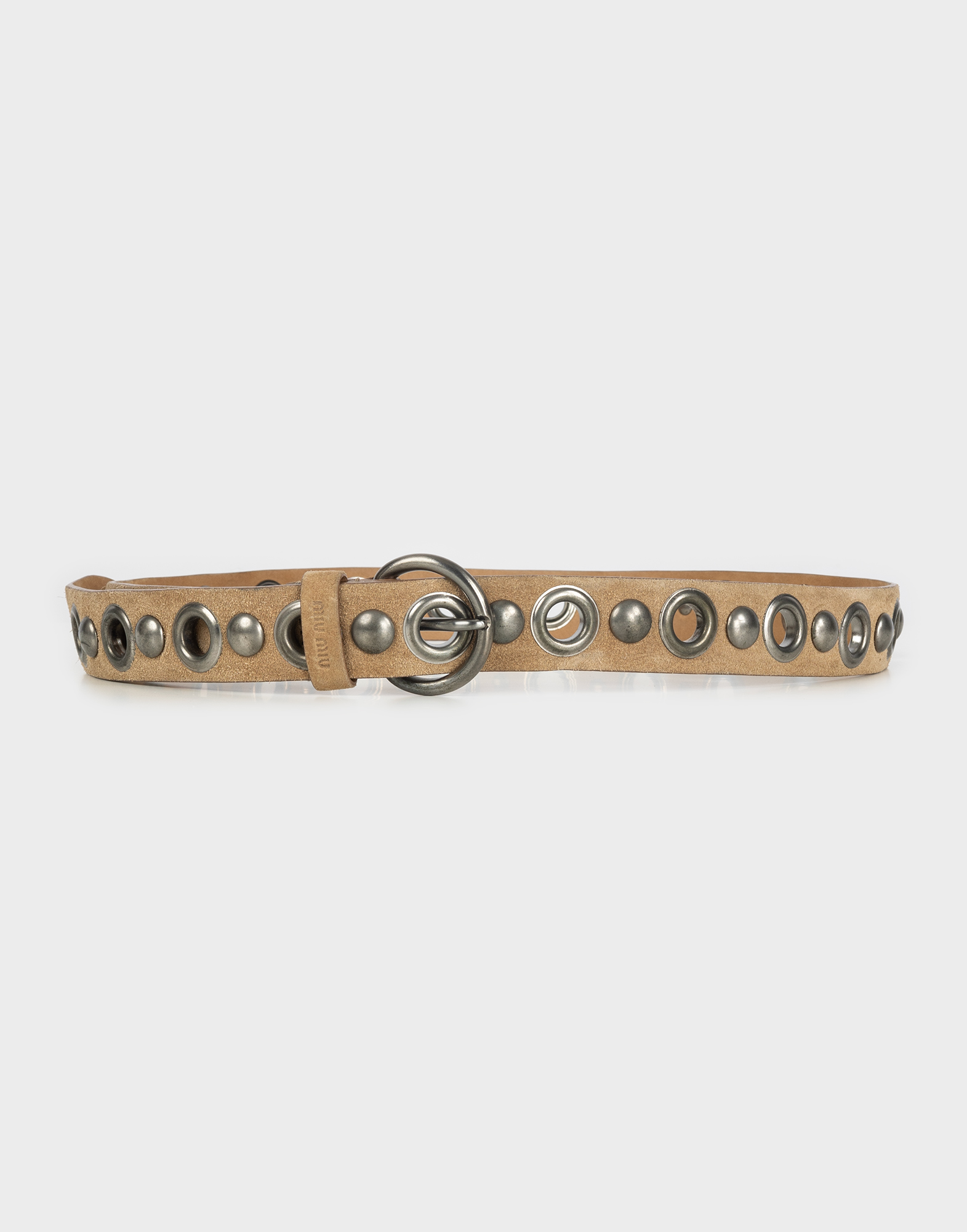 Miu Miu beige suede belt with silver buckle and applied studs